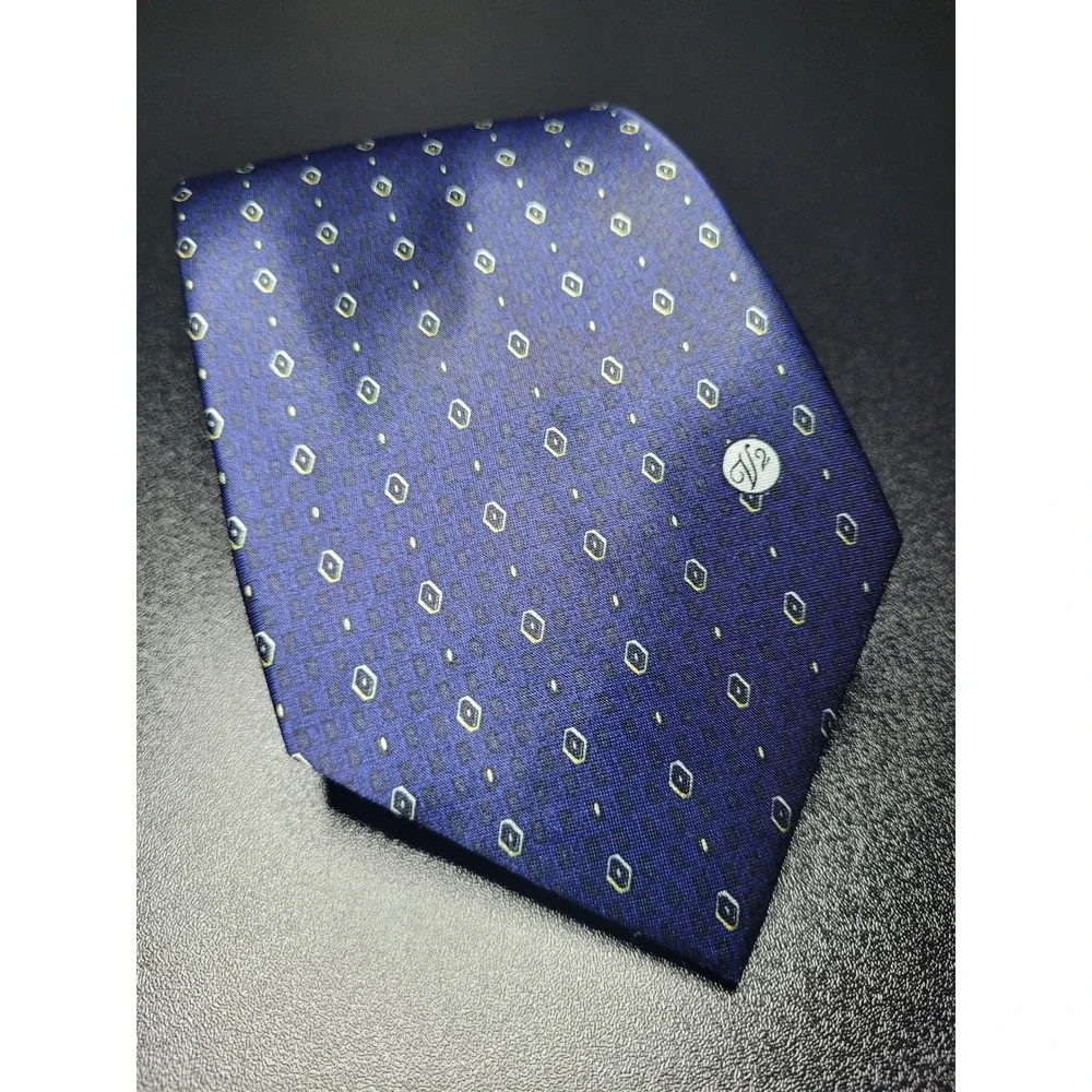 Versace Men's Necktie Blue Geometric Silk 3.75 x 58 Excellent